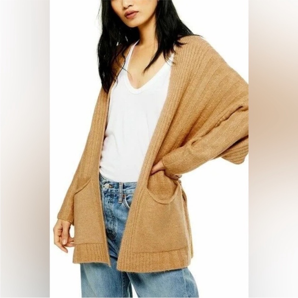 New Topshop Cardigan Sweater Oversized Camel Tan Pockets Size Small